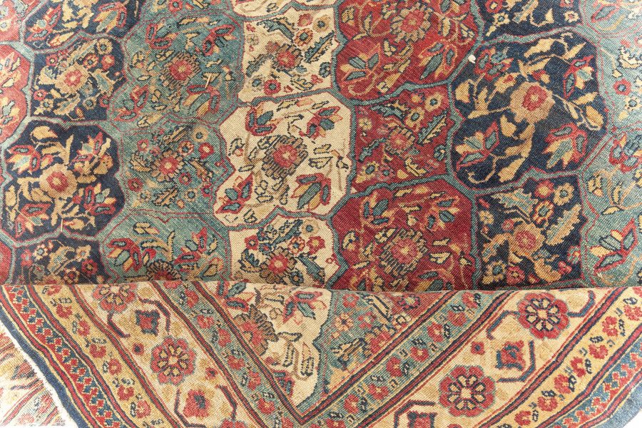 19th Century Kirman Bold Red, Dark and Light Blue Handwoven Wool Rug BB5719