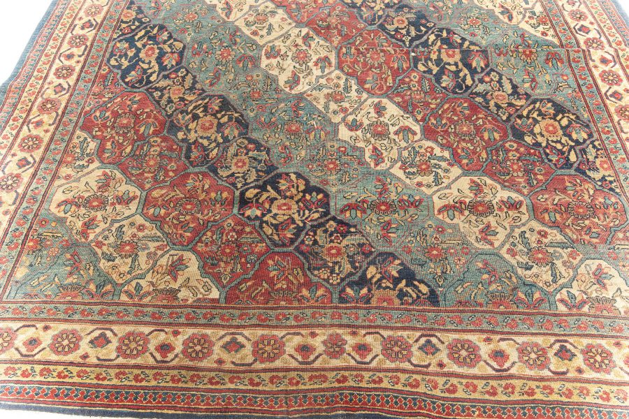 19th Century Kirman Bold Red, Dark and Light Blue Handwoven Wool Rug BB5719