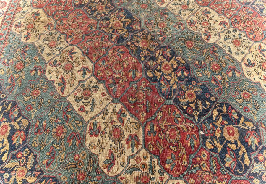 19th Century Kirman Bold Red, Dark and Light Blue Handwoven Wool Rug BB5719