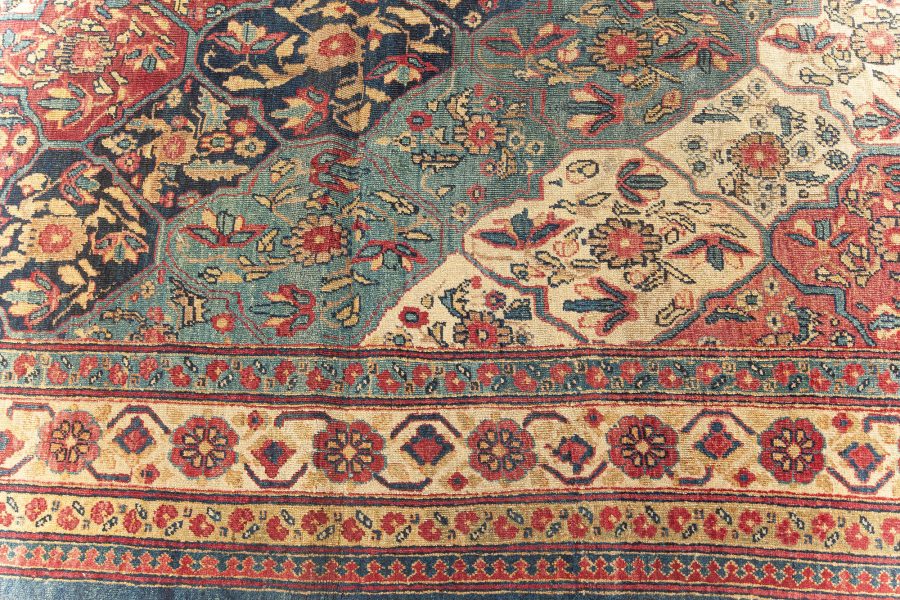 19th Century Kirman Bold Red, Dark and Light Blue Handwoven Wool Rug BB5719