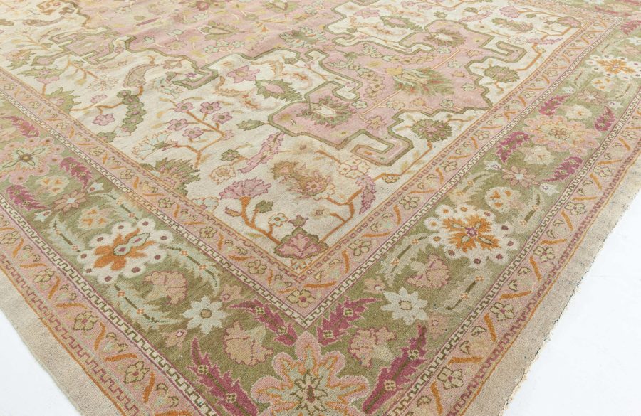 1900s Indian Amritsar Salmon Pink Handmade Wool Rug BB5722