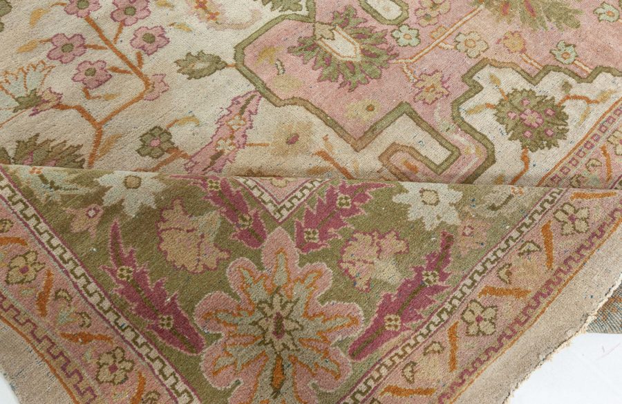 1900s Indian Amritsar Salmon Pink Handmade Wool Rug BB5722