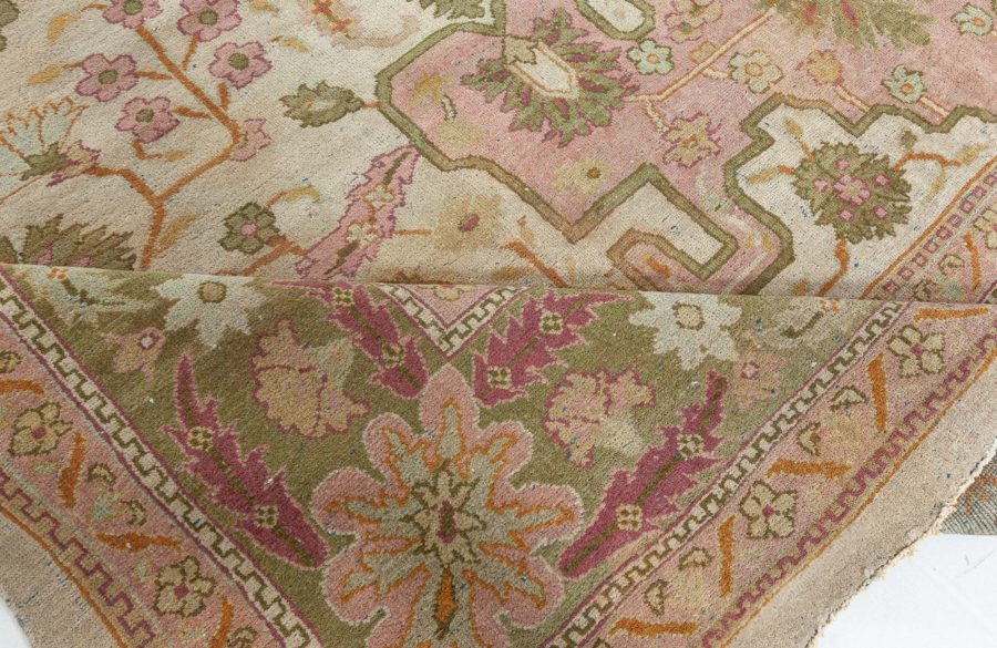 1900s Indian Amritsar Salmon Pink Handmade Wool Rug BB5722