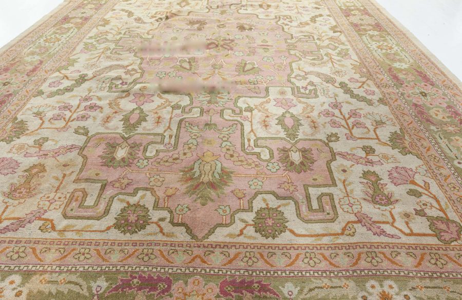 1900s Indian Amritsar Salmon Pink Handmade Wool Rug BB5722