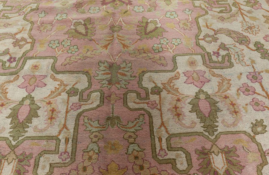 1900s Indian Amritsar Salmon Pink Handmade Wool Rug BB5722