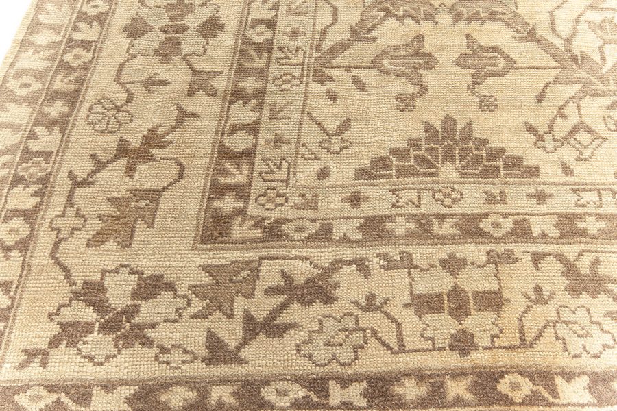 Antique Turkish Oushak Brown and Beige Handwoven Wool Rug BB5727