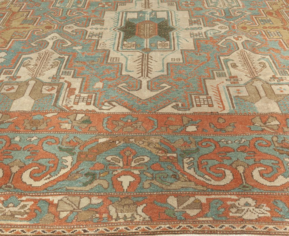 Persian Baktiari Geometric in Shades of Terracotta, Blue and Beige Rug BB5736