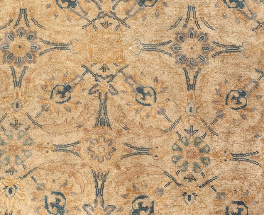 Antique Persian Tabriz Inky Blue, Soft Yellow, Beige Hand Knotted Wool Rug BB5754