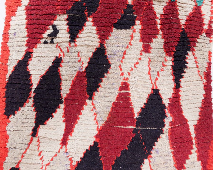 Vintage Moroccan Dark Red, Black and White Hand Knotted Wool Rug BB5758