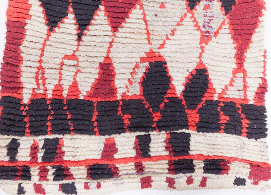 Vintage Moroccan Dark Red, Black and White Hand Knotted Wool Rug BB5758