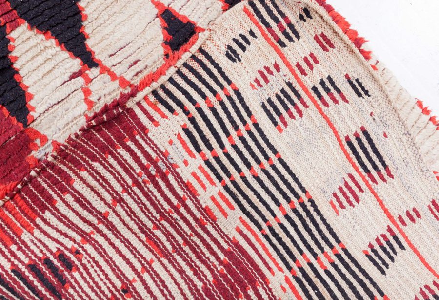 Vintage Moroccan Dark Red, Black and White Hand Knotted Wool Rug BB5758