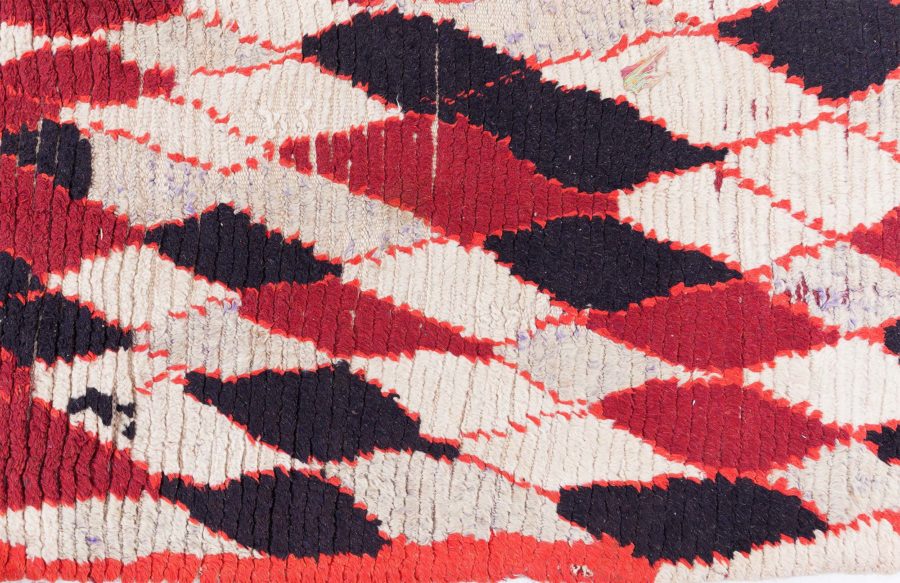 Vintage Moroccan Dark Red, Black and White Hand Knotted Wool Rug BB5758