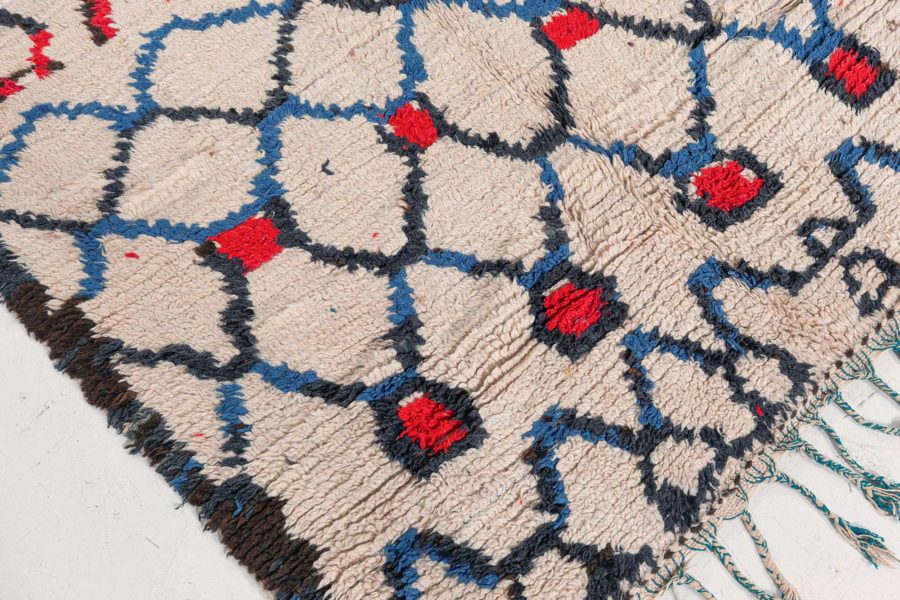 Vintage Tribal Moroccan Wool Rug with Beige Background and Blue, Red, and Black BB5759