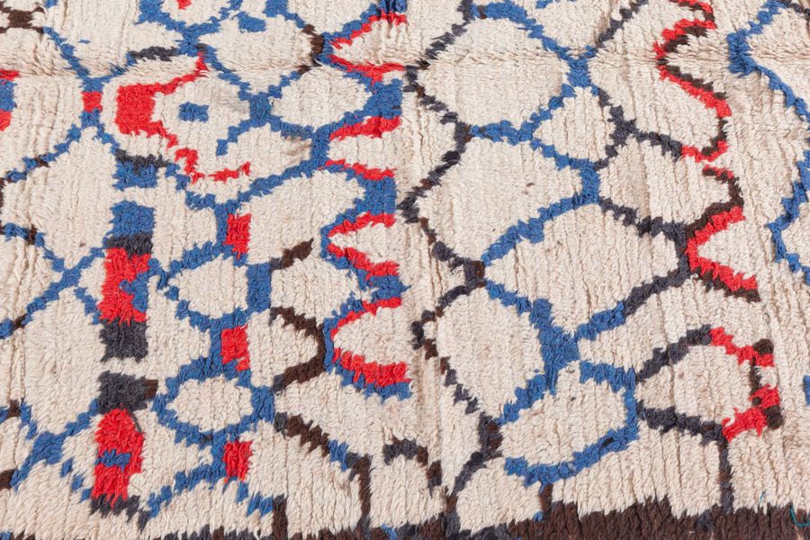 Vintage Tribal Moroccan Wool Rug with Beige Background and Blue, Red, and Black BB5759