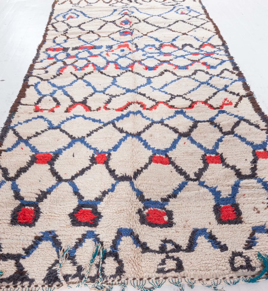 Vintage Tribal Moroccan Wool Rug with Beige Background and Blue, Red, and Black BB5759