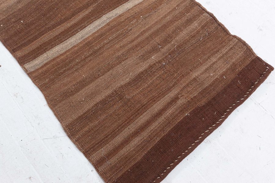 Midcentury Turkish Brown Flat-Woven Wool Runner BB5766