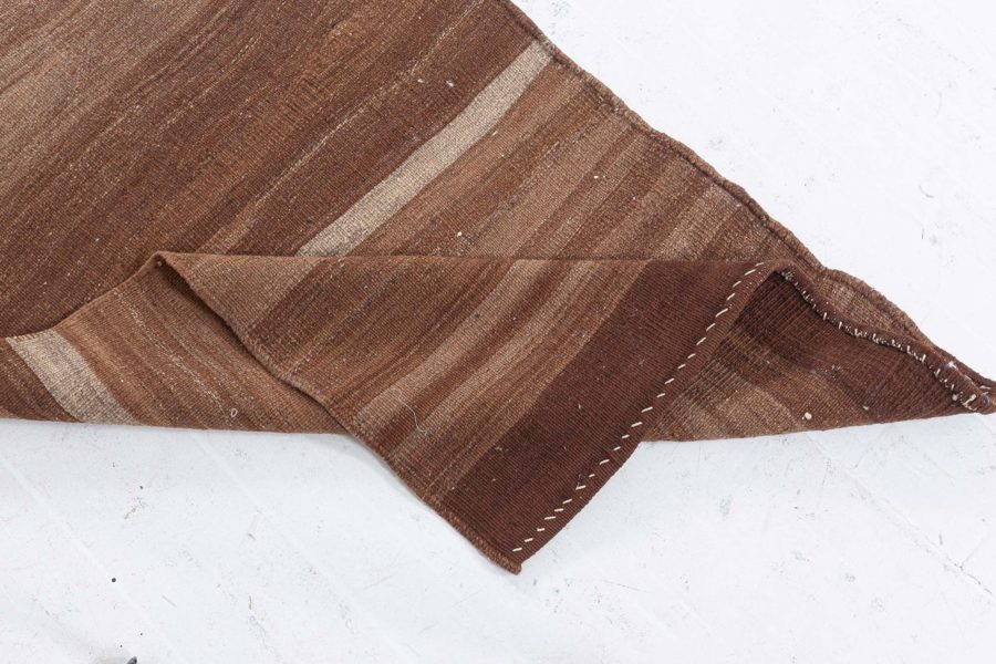 Midcentury Turkish Brown Flat-Woven Wool Runner BB5766