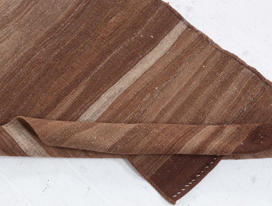 Midcentury Turkish Brown Flat-Woven Wool Runner BB5766