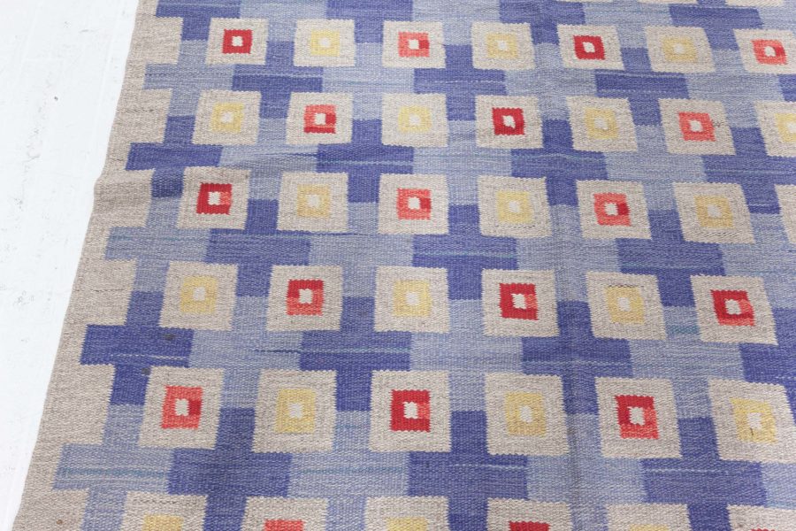 Midcentury Swedish Blue, Red, Yellow and Beige Flat-Woven Wool Rug BB5802