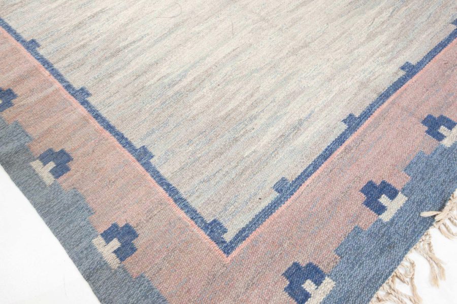 Swedish Midcentury Light Gray, Blue and Pink Handwoven Wool Rug by “ABJ” BB5811