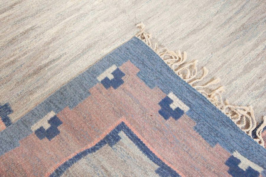 Swedish Midcentury Light Gray, Blue and Pink Handwoven Wool Rug by “ABJ” BB5811