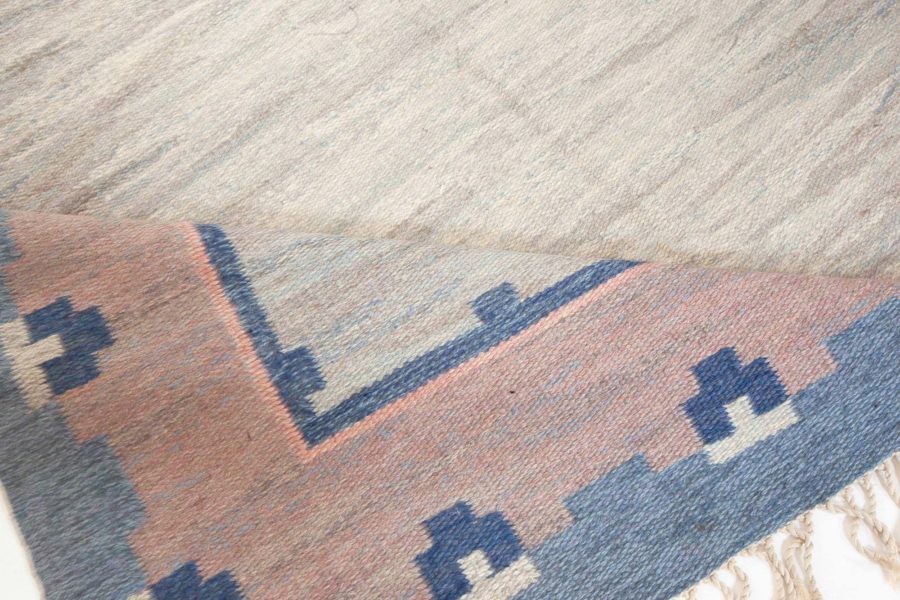 Swedish Midcentury Light Gray, Blue and Pink Handwoven Wool Rug by “ABJ” BB5811