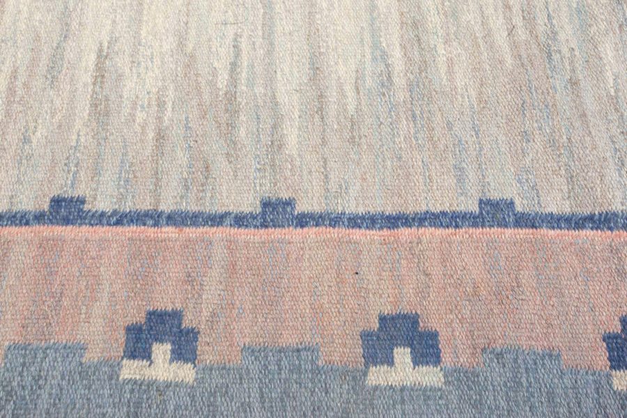 Swedish Midcentury Light Gray, Blue and Pink Handwoven Wool Rug by “ABJ” BB5811