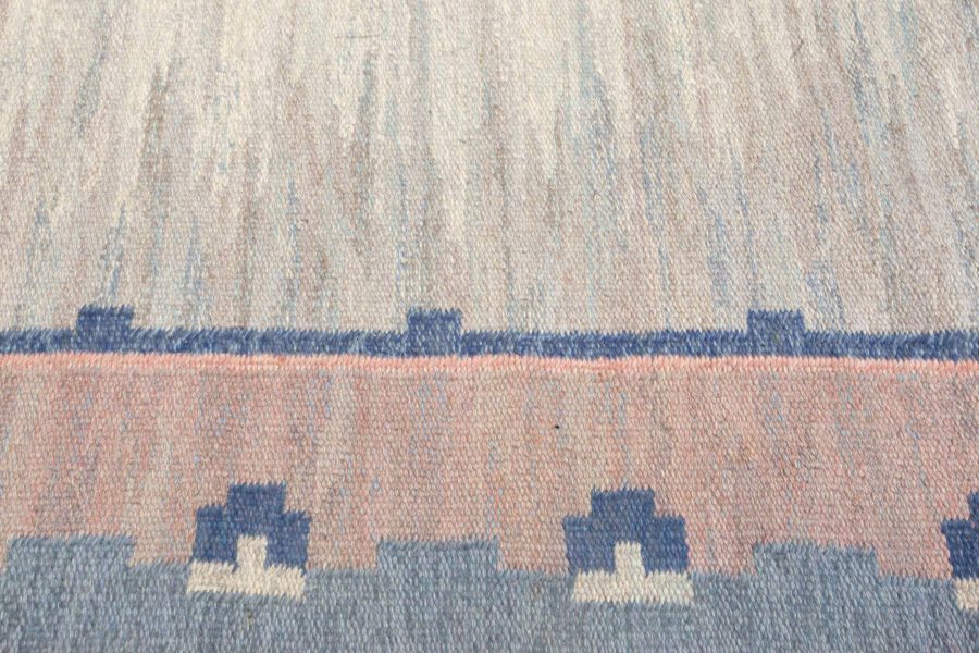 Swedish Midcentury Light Gray, Blue and Pink Handwoven Wool Rug by “ABJ” BB5811