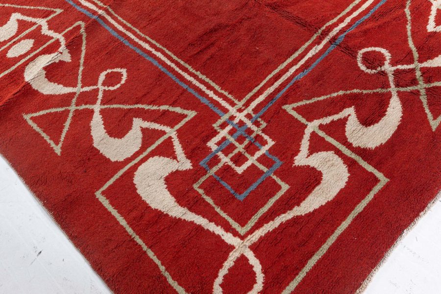 High-quality Art Deco Red, Brown Handmade Wool Rug BB5832