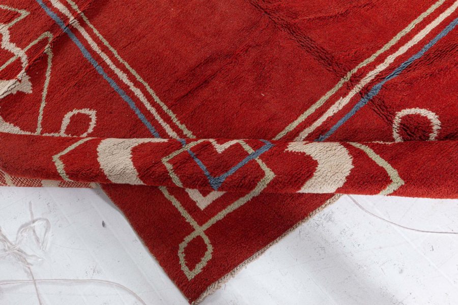 High-quality Art Deco Red, Brown Handmade Wool Rug BB5832