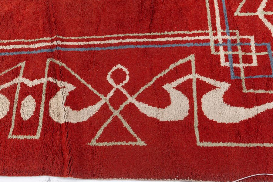 High-quality Art Deco Red, Brown Handmade Wool Rug BB8823