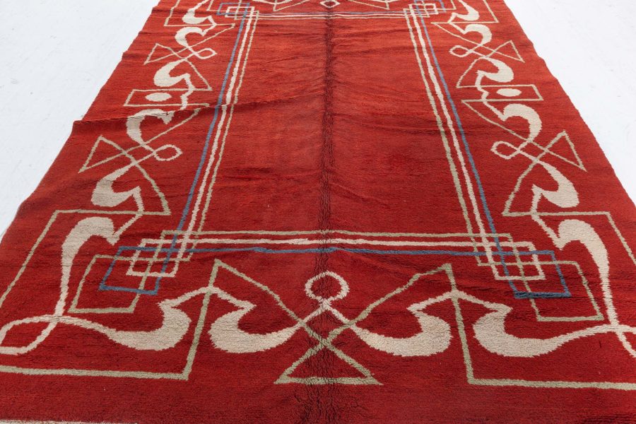 High-quality Art Deco Red, Brown Handmade Wool Rug BB8823