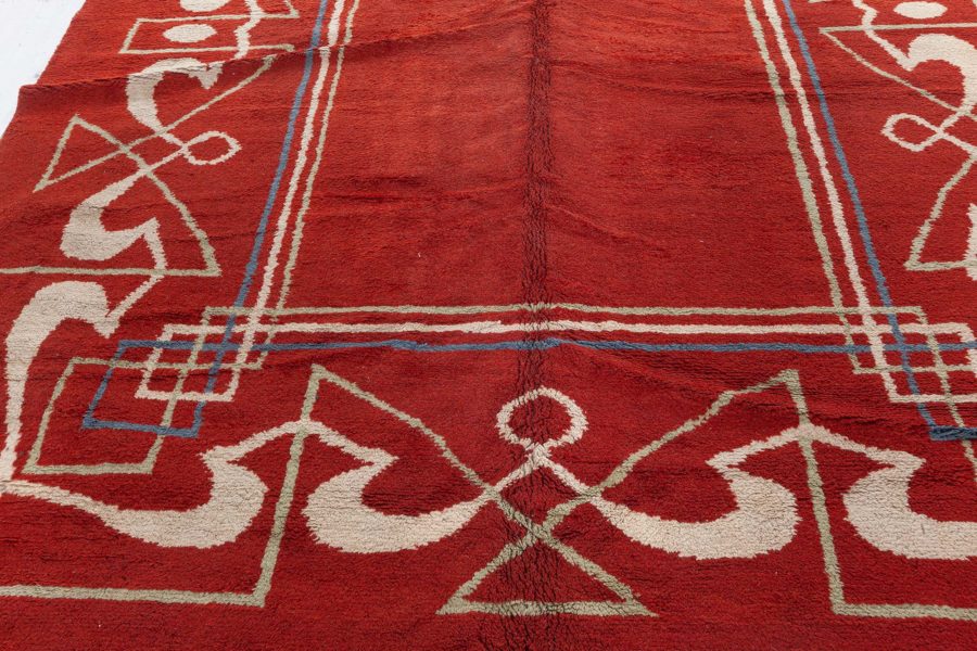 High-quality Art Deco Red, Brown Handmade Wool Rug BB8823