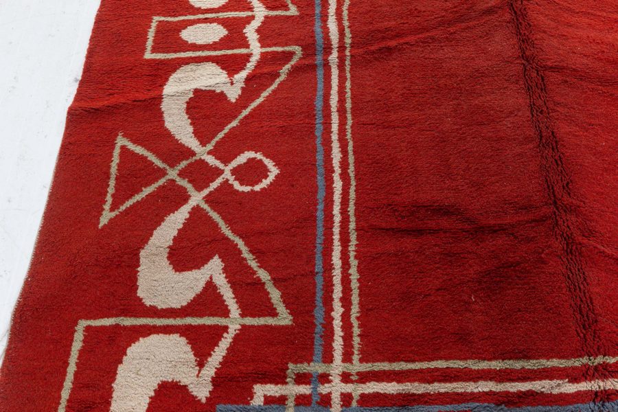 High-quality Art Deco Red, Brown Handmade Wool Rug BB8823