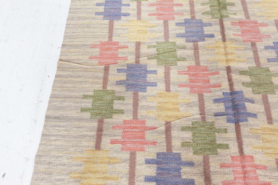 Mid-20th Century Swedish Beige, Blue, Green, Red and Gray Flat-Weave Wool Rug BB5840