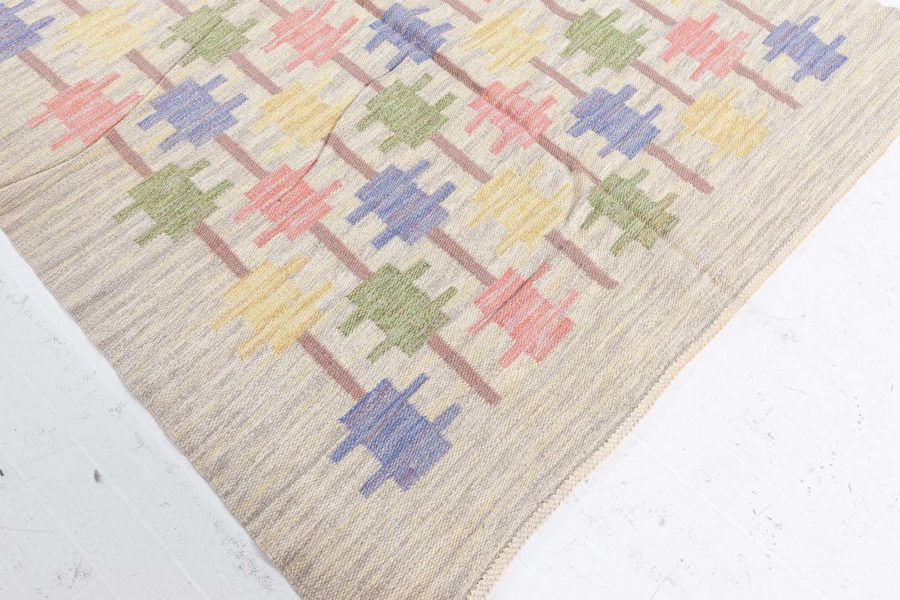 Mid-20th Century Swedish Beige, Blue, Green, Red and Gray Flat-Weave Wool Rug BB5840