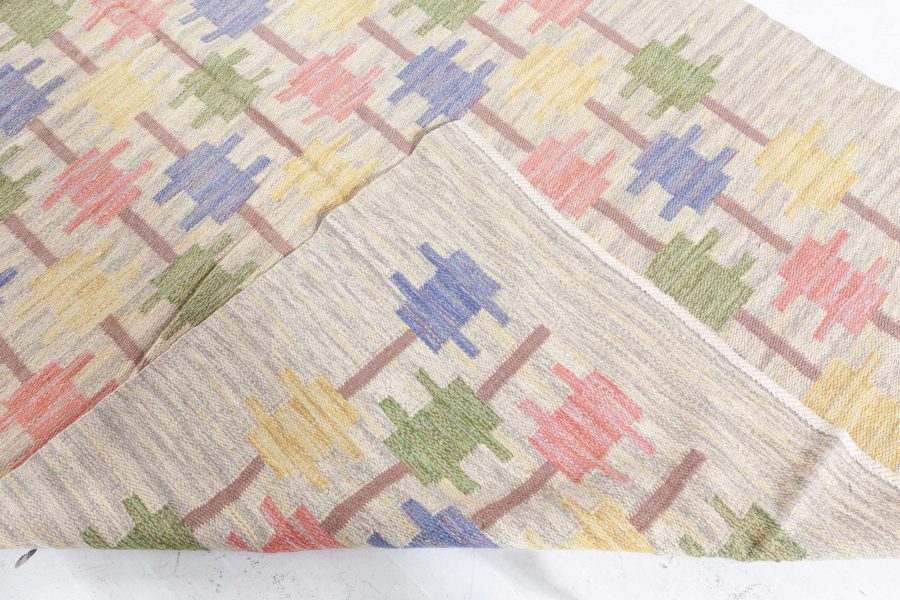 Mid-20th Century Swedish Beige, Blue, Green, Red and Gray Flat-Weave Wool Rug BB5840