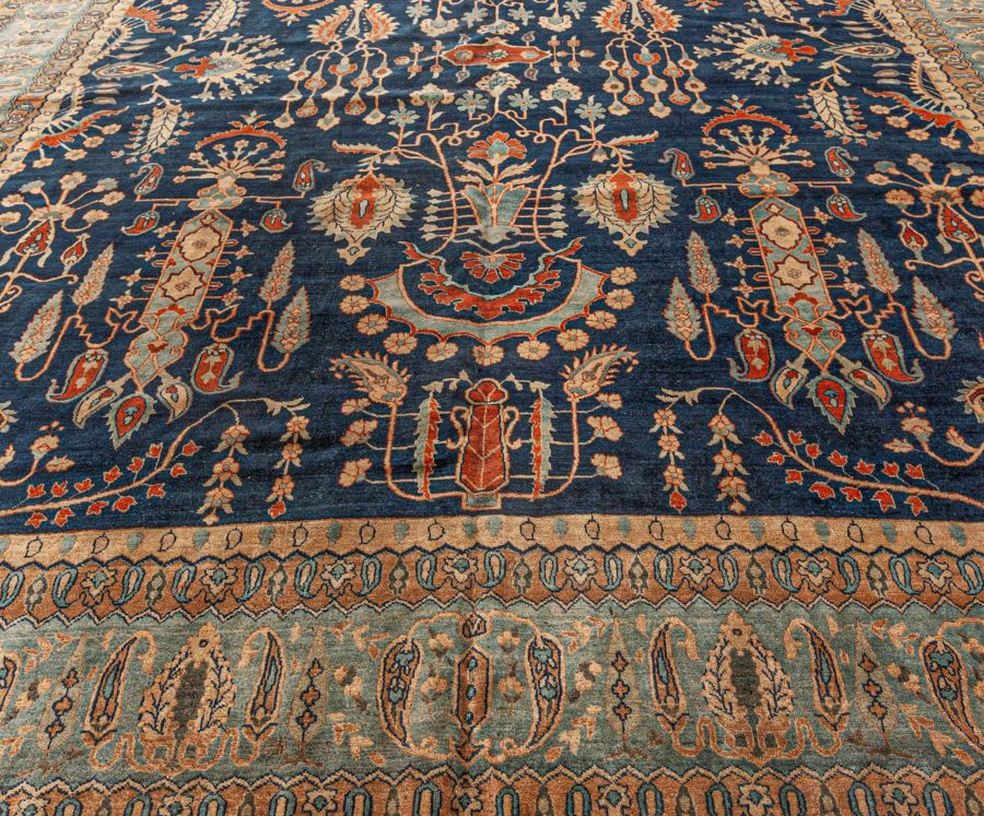 Vintage Persian Kirman in Shades of Rust, Beige and Light Blue Handmade Wool Rug BB5860