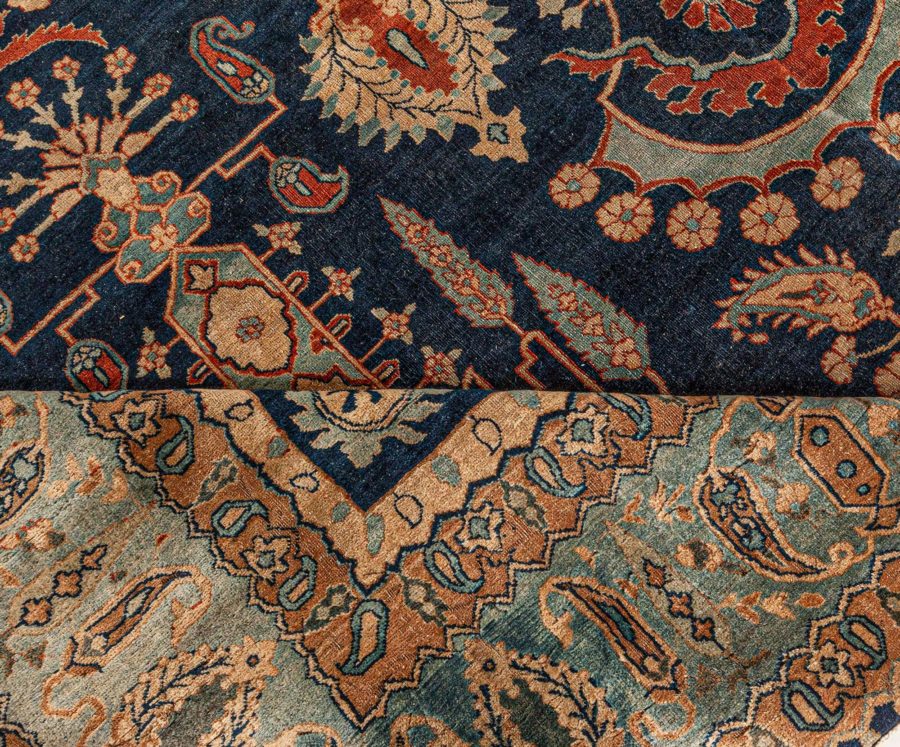 Vintage Persian Kirman in Shades of Rust, Beige and Light Blue Handmade Wool Rug BB5860