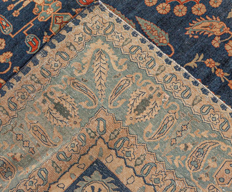 Vintage Persian Kirman in Shades of Rust, Beige and Light Blue Handmade Wool Rug BB5860