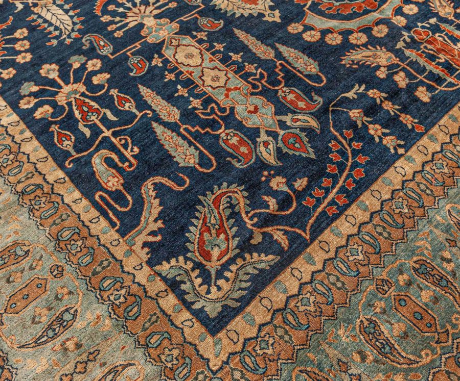 Vintage Persian Kirman in Shades of Rust, Beige and Light Blue Handmade Wool Rug BB5860