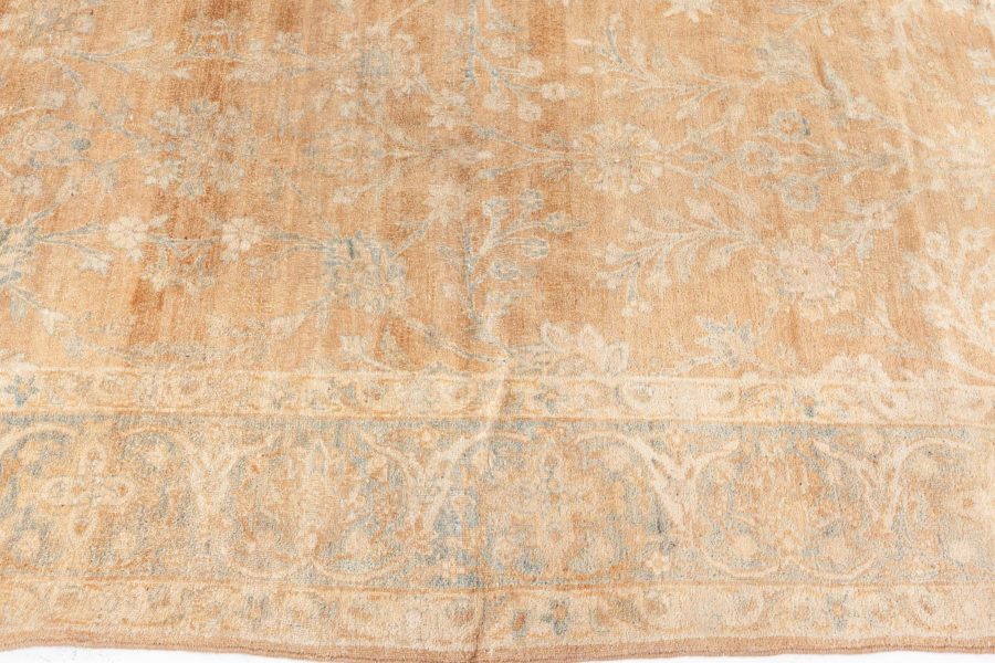 Antique Persian Tabriz Brown, Light blue and Green Handwoven Wool Carpet BB5881