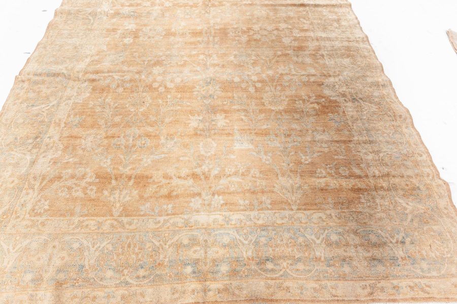 Antique Persian Tabriz Brown, Light blue and Green Handwoven Wool Carpet BB5881