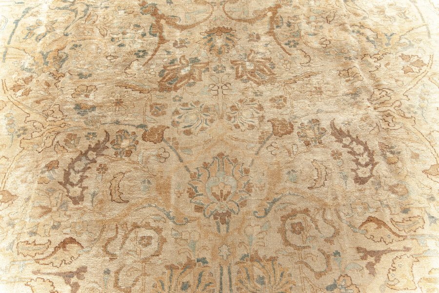 Early 20th Century Persian Tabriz Floral Brown, Beige and Blue Handmade Wool Rug BB5913