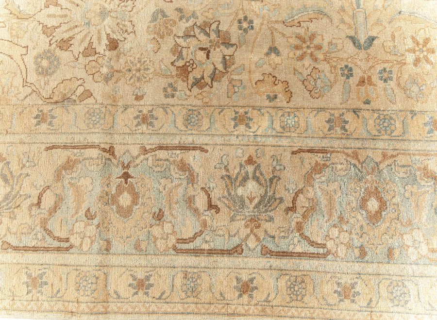 Early 20th Century Persian Tabriz Floral Brown, Beige and Blue Handmade Wool Rug BB5913