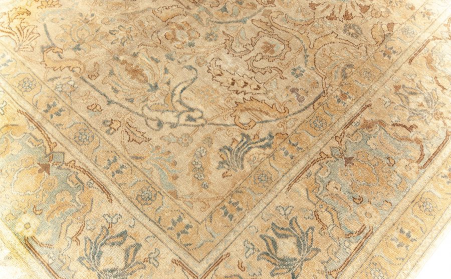 Early 20th Century Persian Tabriz Floral Brown, Beige and Blue Handmade Wool Rug BB5913