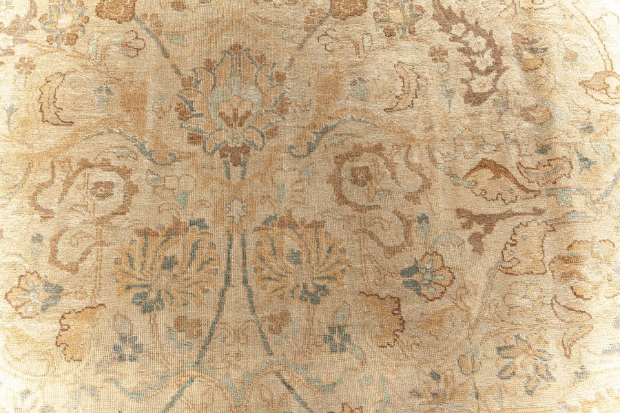 Early 20th Century Persian Tabriz Floral Brown, Beige and Blue Handmade Wool Rug BB5913