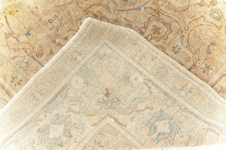 Early 20th Century Persian Tabriz Floral Brown, Beige and Blue Handmade Wool Rug BB5913