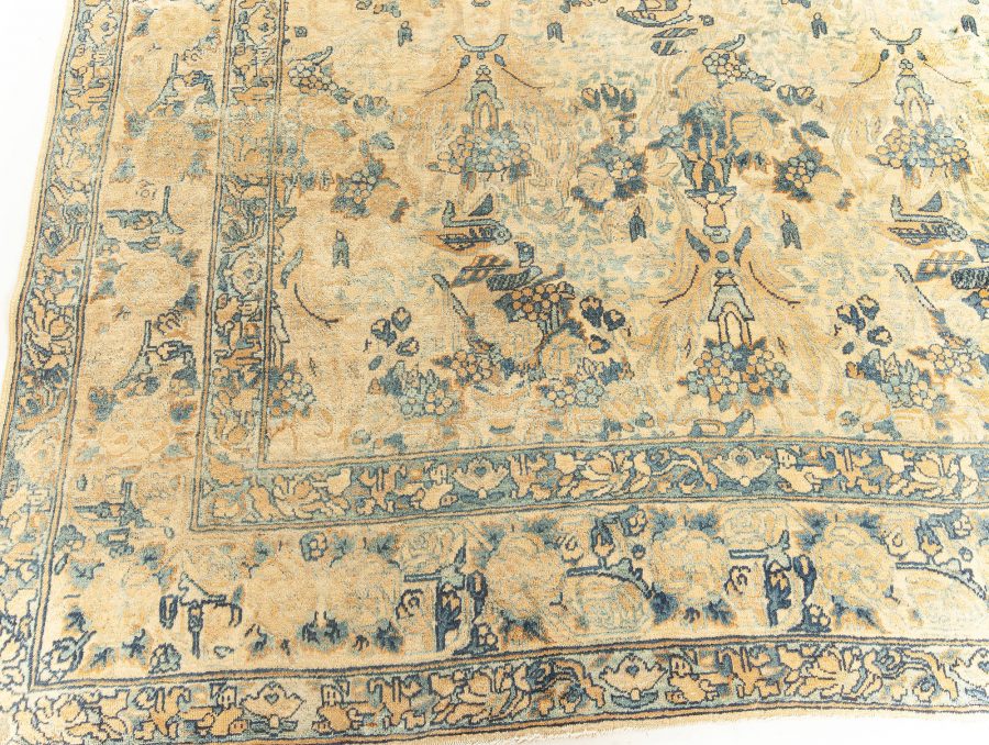 Fine Antique Persian Kirman Beige, Blue Handmade Wool Rug BB5928