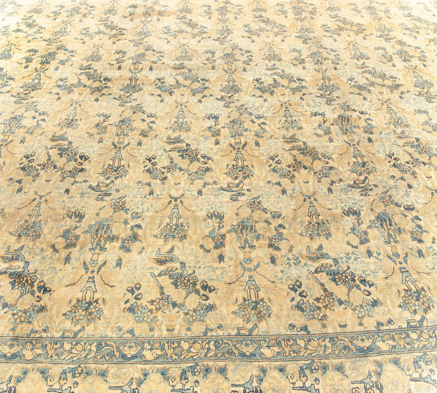 Fine Antique Persian Kirman Beige, Blue Handmade Wool Rug BB5928
